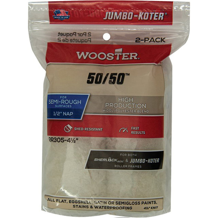 Wooster RR305 4-1/2" Jumbo-Koter 50/50 1/2" Nap MiniRoller Cover 2Pk