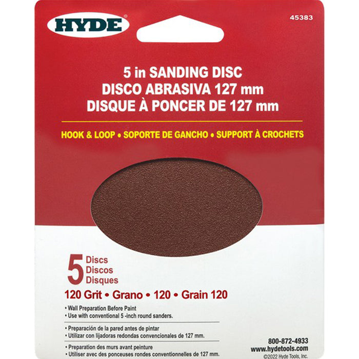Hyde 45383 5 120 Grit Round Hook & Loop Sandpaper (5pk) — Painters  Solutions