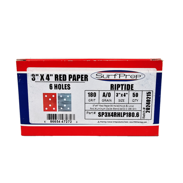 Surfprep 3" x 4" Red RIPTIDE Paper Sheets 50 PACK (Hook & Loop)