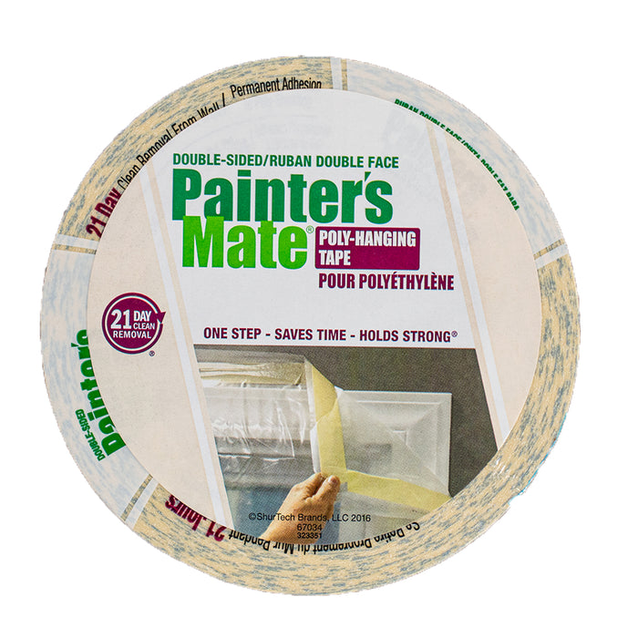 Painter's Mate Green Double-Sided Poly-Hanging Tape - White, 1.41 Inch x 25  Yard