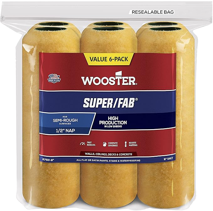 Wooster R750 9" Super/Fab 1/2" Nap Roller Cover (6 PACK)